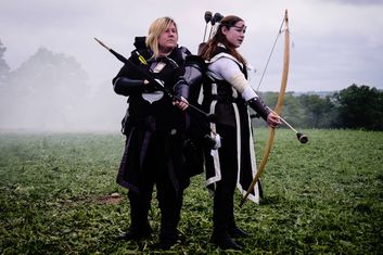 Stark colours are often avoided but not completely inappropriate when combined with light armour, bows, and the right attitude.