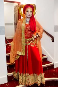 Loose draped layers in bright colours.