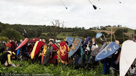 A Dawnish line receives a vollet of enemy arrows.