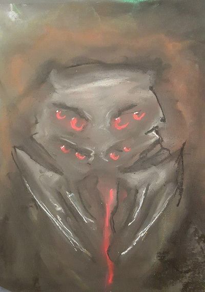 "Predator" by Marcher artist Martha Riversbank. Painted in 293YE, as part of a commission for the never-completed Hall of Spring (a college of magic intended to be built in Miaren). The painting has changed hands multiple times since the college was abandoned - in each case the painting was said to bring tragedy to its owners all of whom (according to whispered legend) die mysteriously within six months of acquiring it.