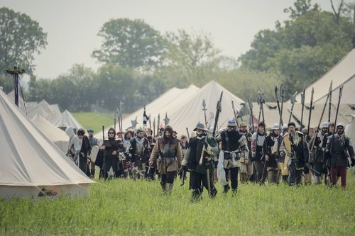 A column of Marcher soldiers with pole-arms