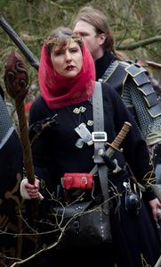 Highborn magister on the battlefield with veil and rod.